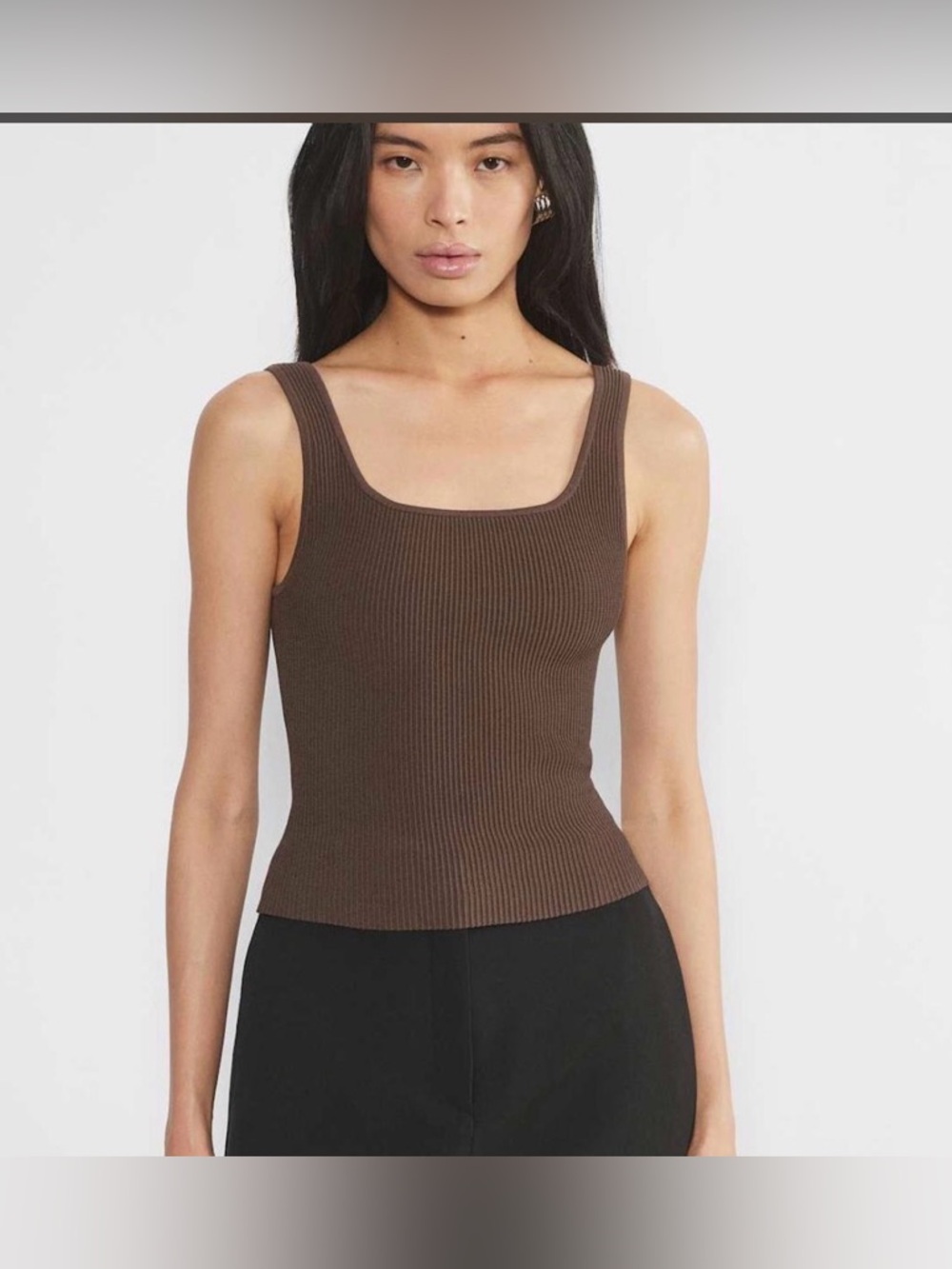 Aritzia Babaton brown sculpt knit Ribbed Square Neck Tank Top